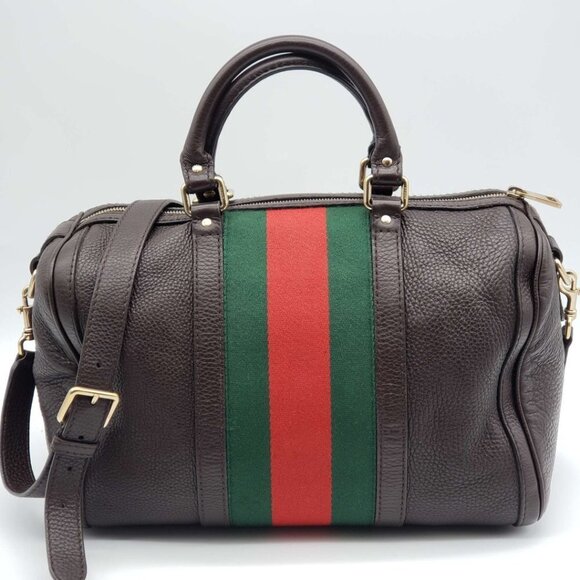 100% Authentic Gucci Web Brown Boston Leather Shoulder Bag 635-11292021 - Picture 2 of 16